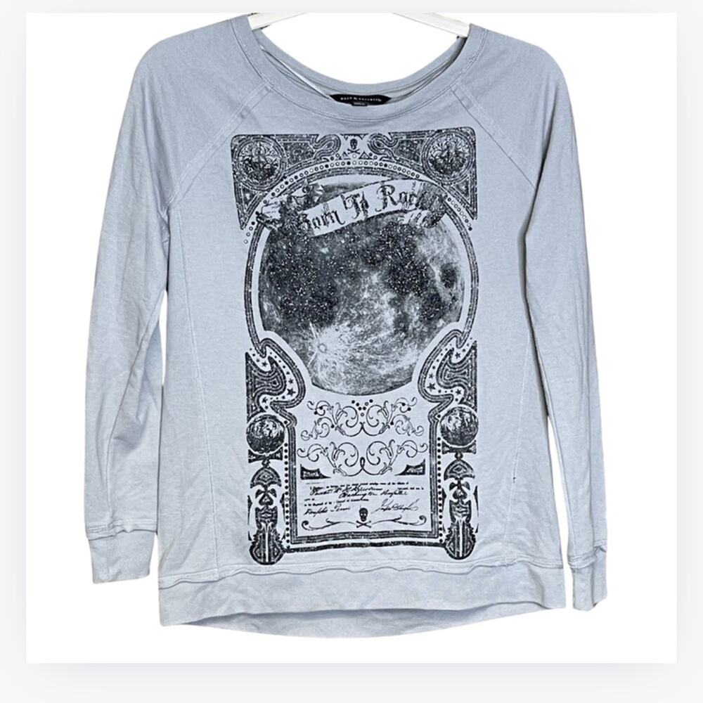 Rock & Republic sweatshirt gray long sleeve born to rock sleeve detail long Sz M